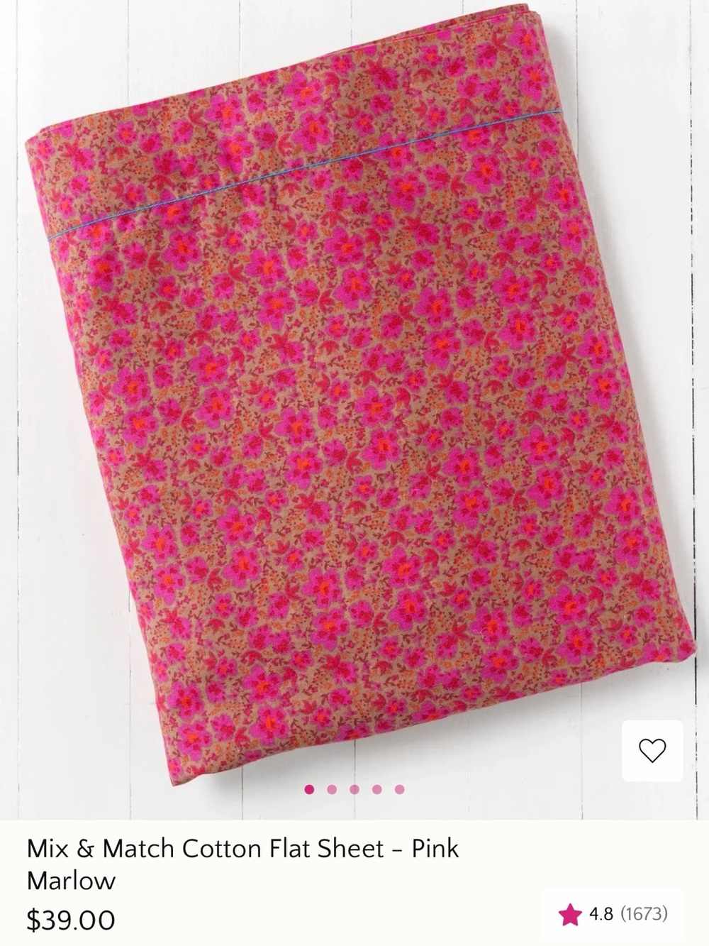 Marlow Pink Floral Cotton Flat Sheet